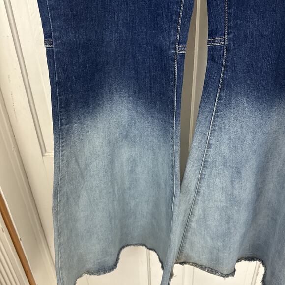 Lucky & Blessed Jeans Womens 2X Blue Two Tone Denim Retro Fit & Flare Pants - Picture 4 of 9